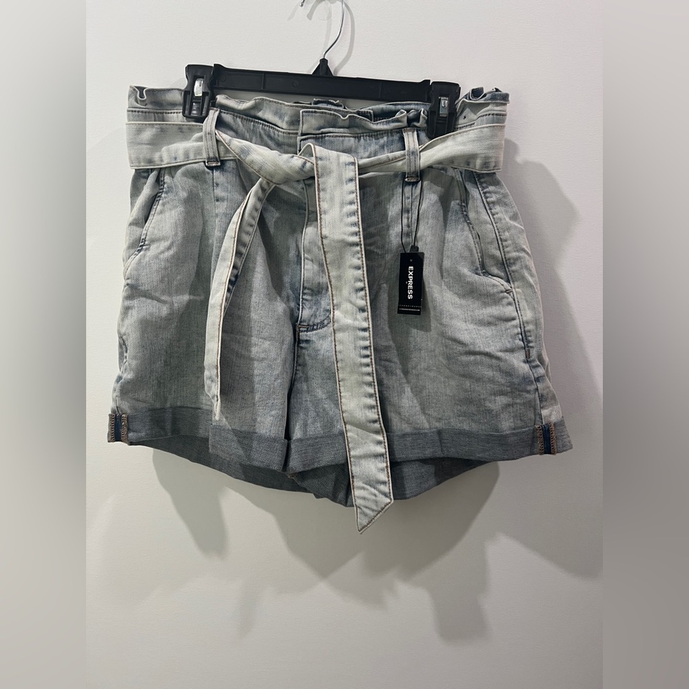 Express Women's High Waist Belted Denim Shorts